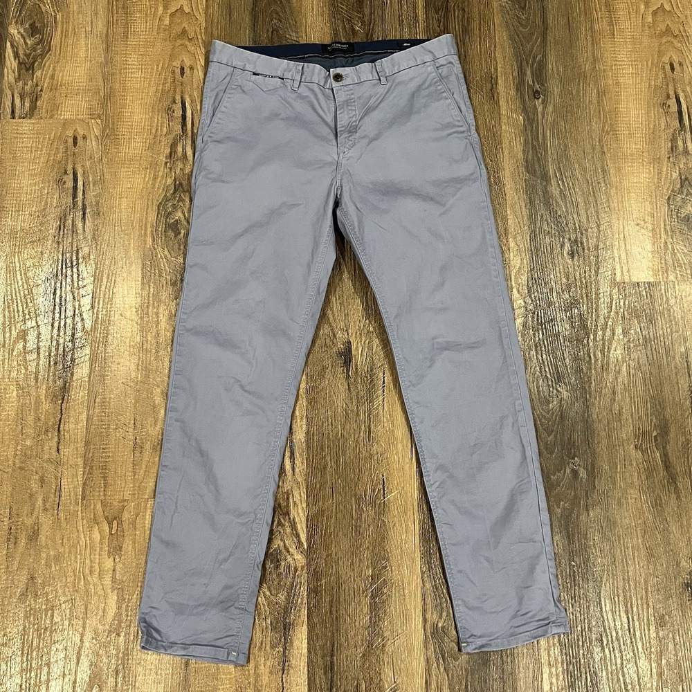 Scotch & Soda Men Mott Straight Chino Trousers Size W34 L32 34/32 Blue Amsterdam